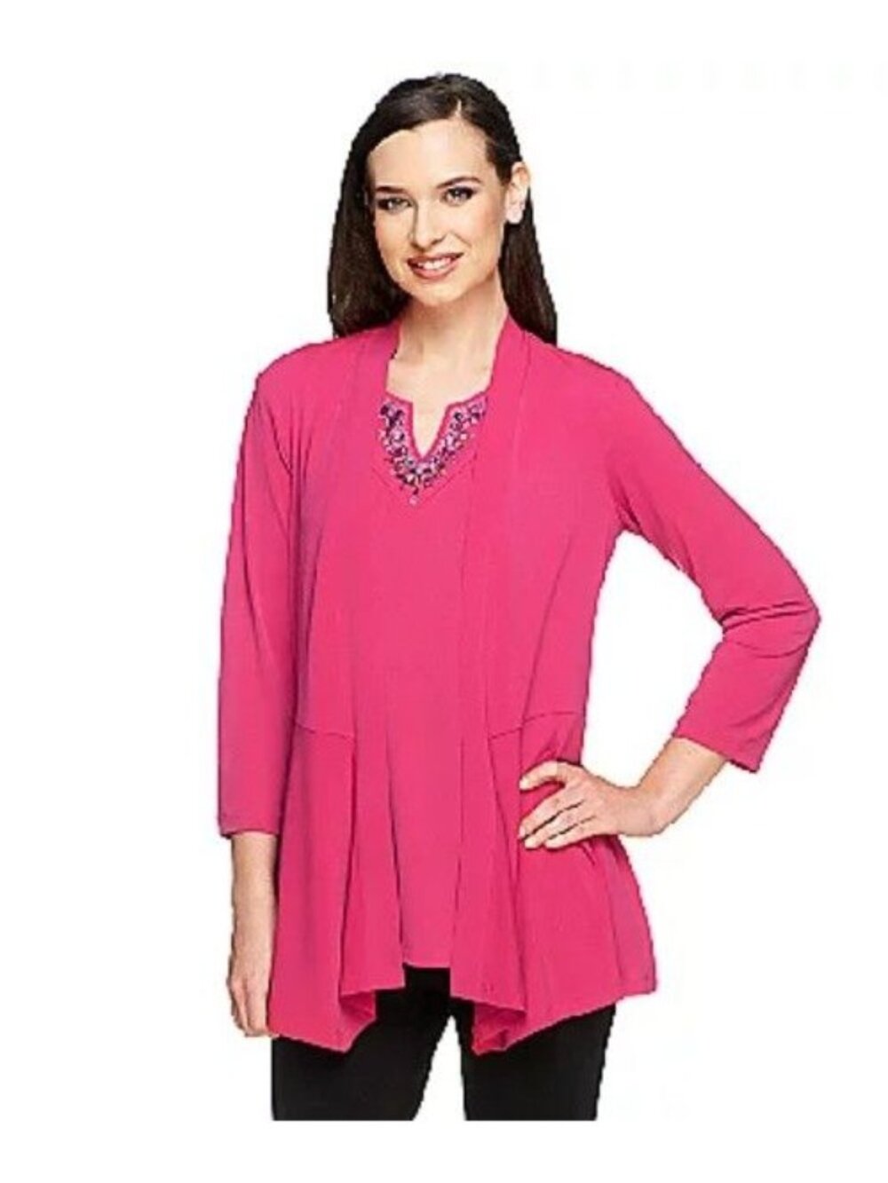 Susan Graver Liquid Knit Embellished Tank Pink Large A251390